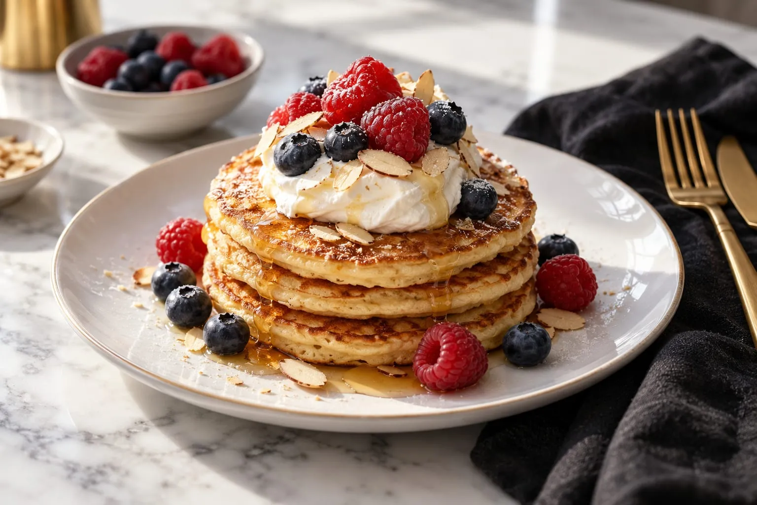 Fluffy Almond Flour Pancakes with Whipped Mascarpone
