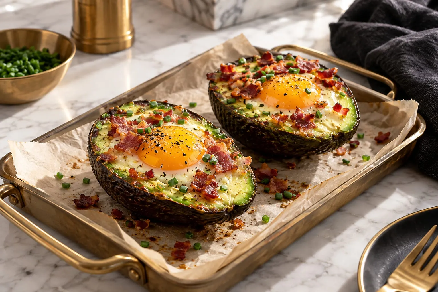 Baked Avocado Egg Boats with Bacon