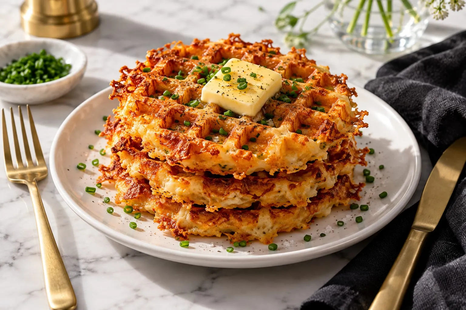 Crispy Cheddar & Chive Chaffles