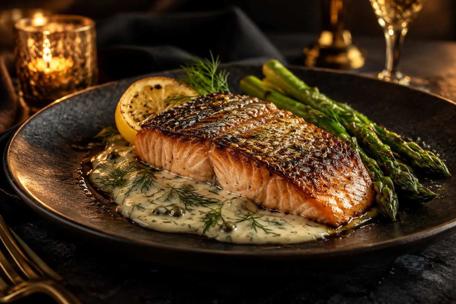 Crispy-Skin Salmon with Dill Cream Sauce
