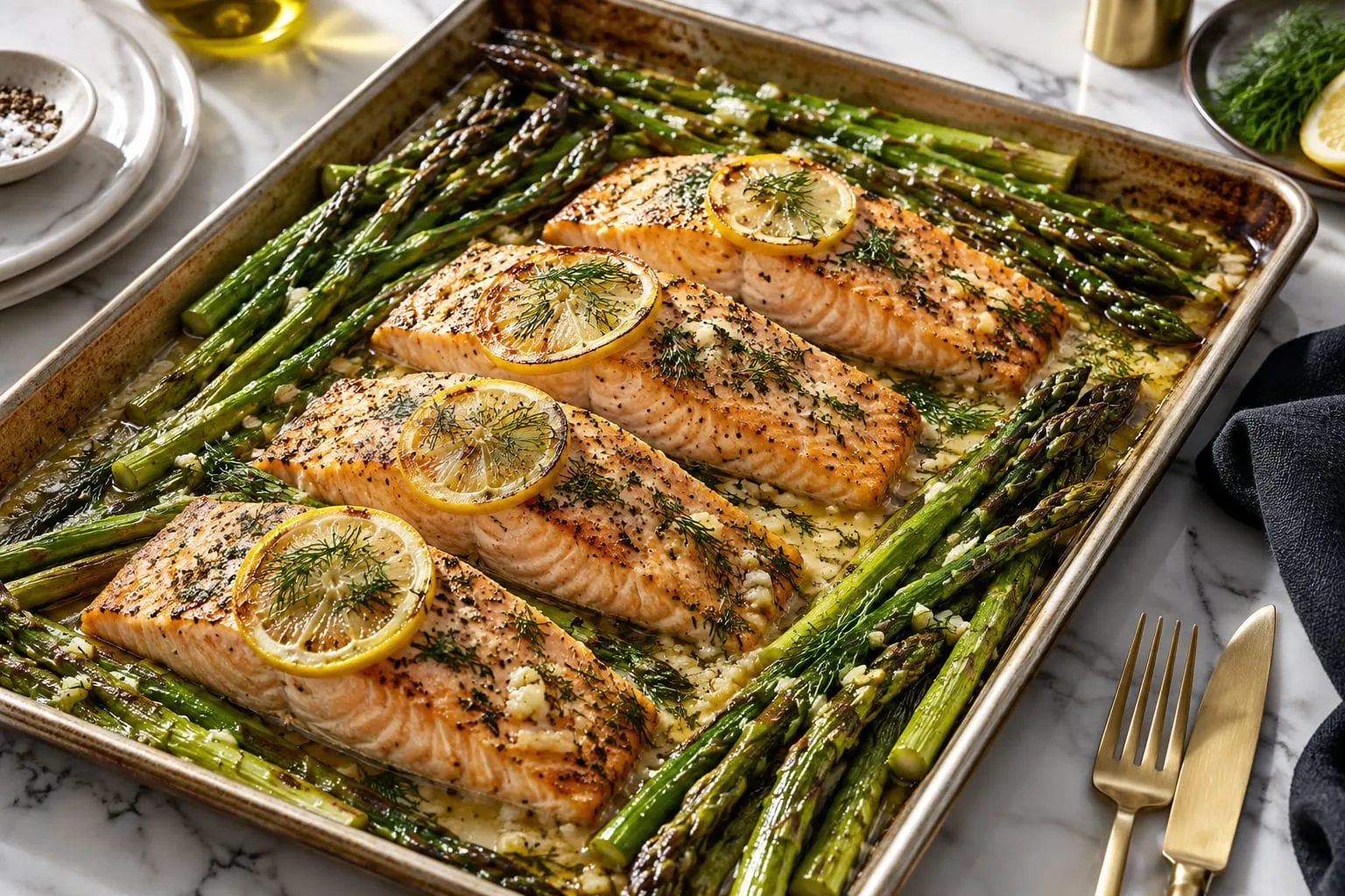 Lemon-Dill Salmon with Garlic Butter Asparagus (Sheet Pan)