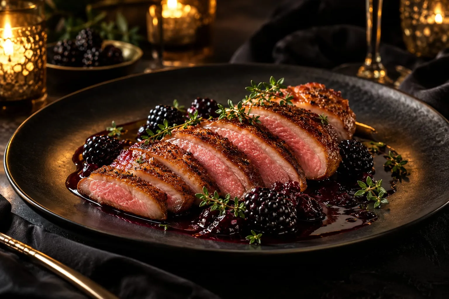 Pan-Seared Duck Breast with Blackberry-Thyme Sauce