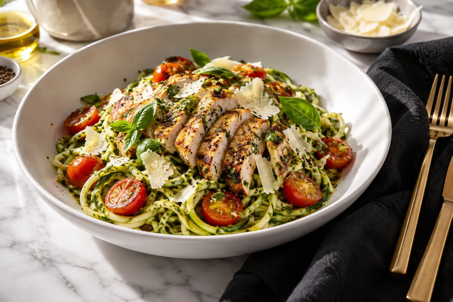 Pesto Chicken Zoodles