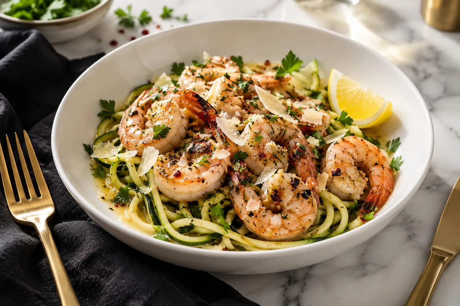 Shrimp Scampi over Zucchini Noodles