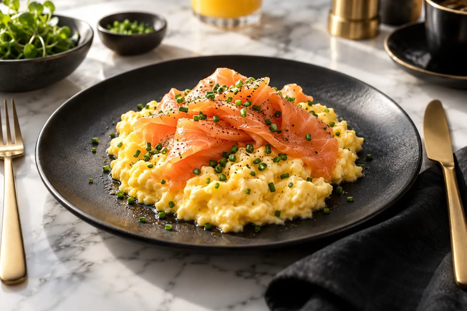 Soft-Scrambled Eggs with Smoked Salmon & Chives