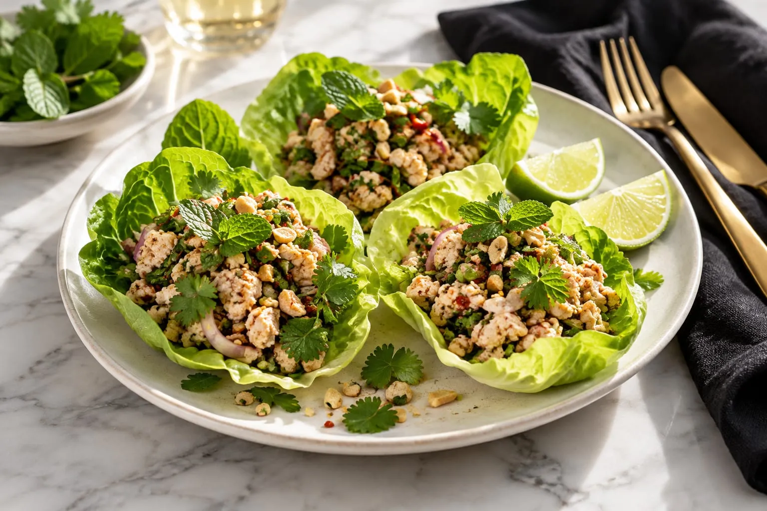 Thai Chicken Larb Lettuce Cups